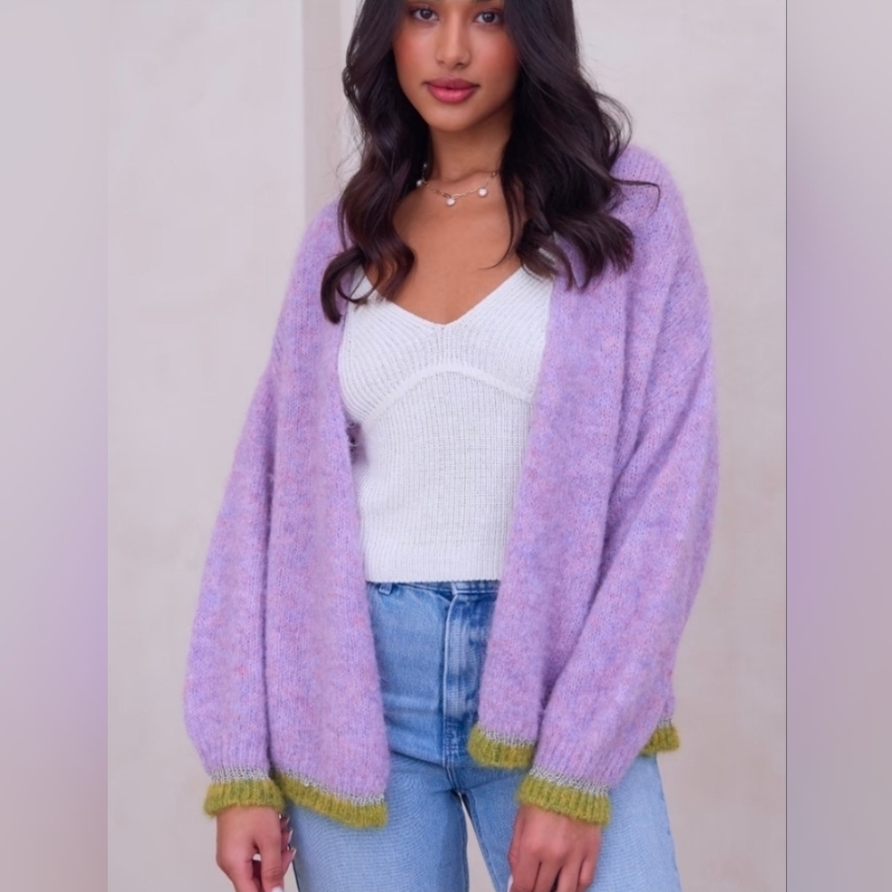 Anthropologie Knit Lurex Wool Blend Open  Cardigan Pink Stone NWT$228*Retired*